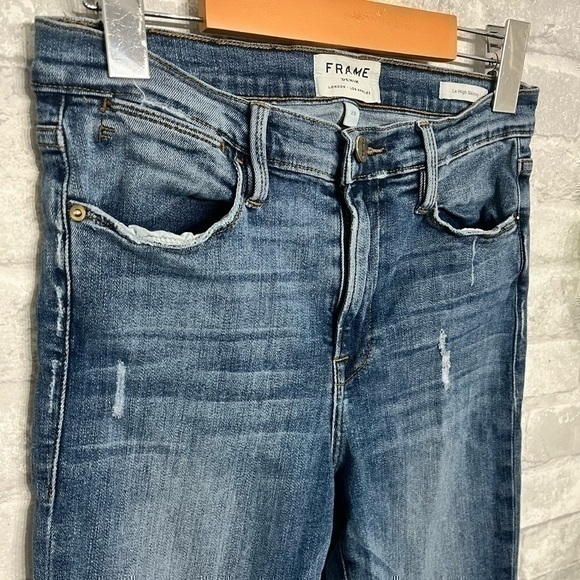 FRAME  | Le High Skinny Blue Wash denim with some distress - size 28 waist 27” - Picture 7 of 9